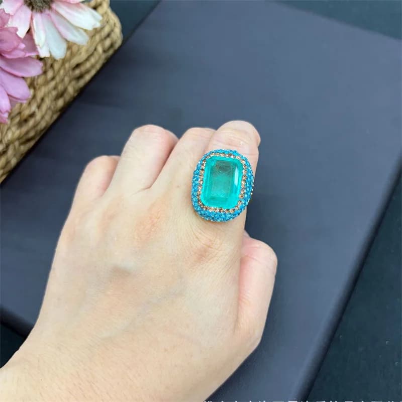 Square Green Tone Stone 3Pcs Jewelry Suit Luxury Choker Necklace Earrings Ring Delicate Elegant Ladies Jewelry Gift