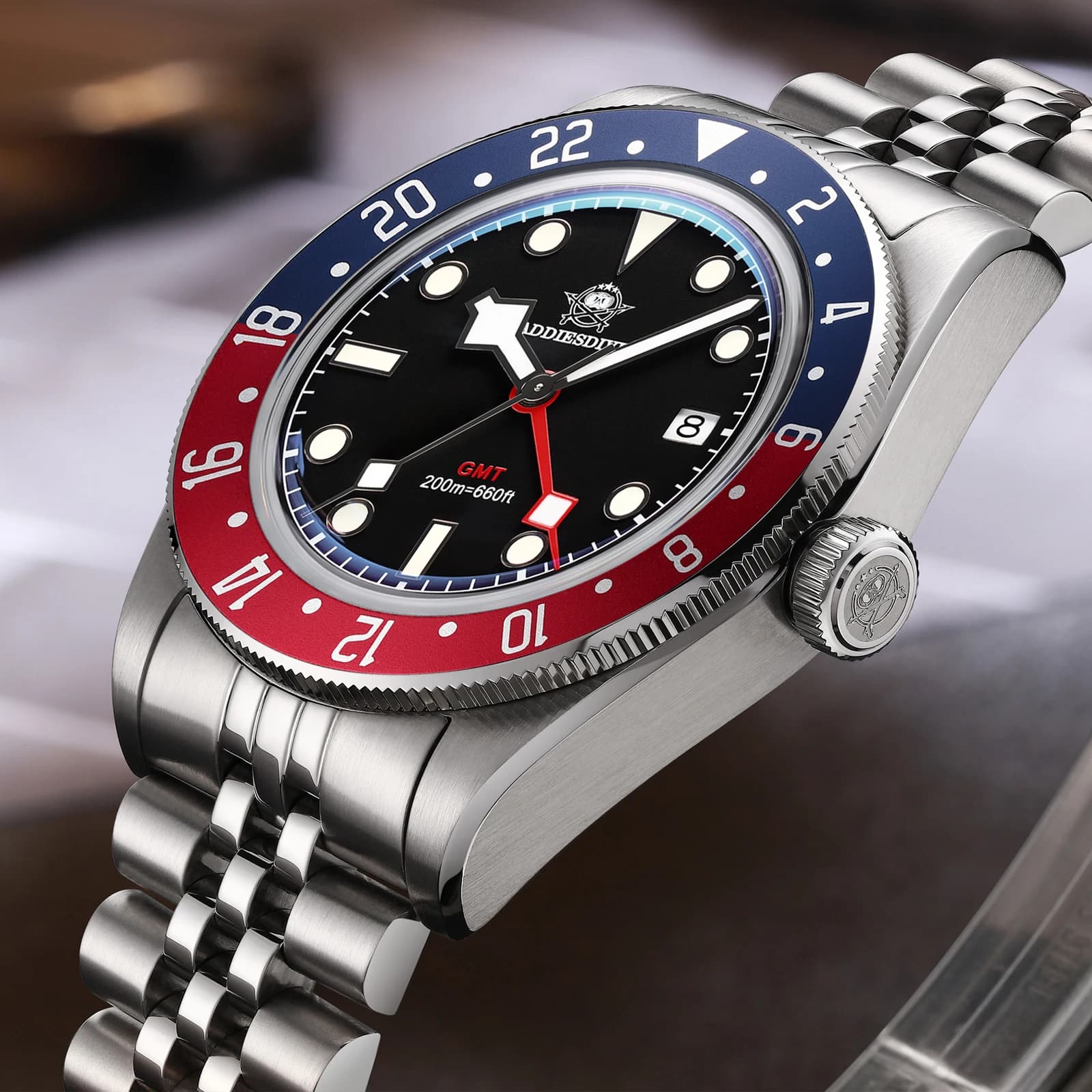 ADDIESDIVE GMT Quartz watches Bubble Mirror Glass AD2044 Men's sports diver watch 20Bar men's wristwatch Super bright waterproof
