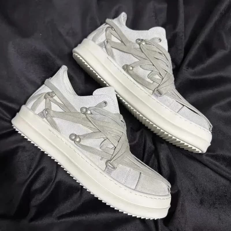 Sneakers basse in pelle di lusso Ramones con lacci incrociati, scarpe casual bianche sporche con suola spessa, stile punk streetwear