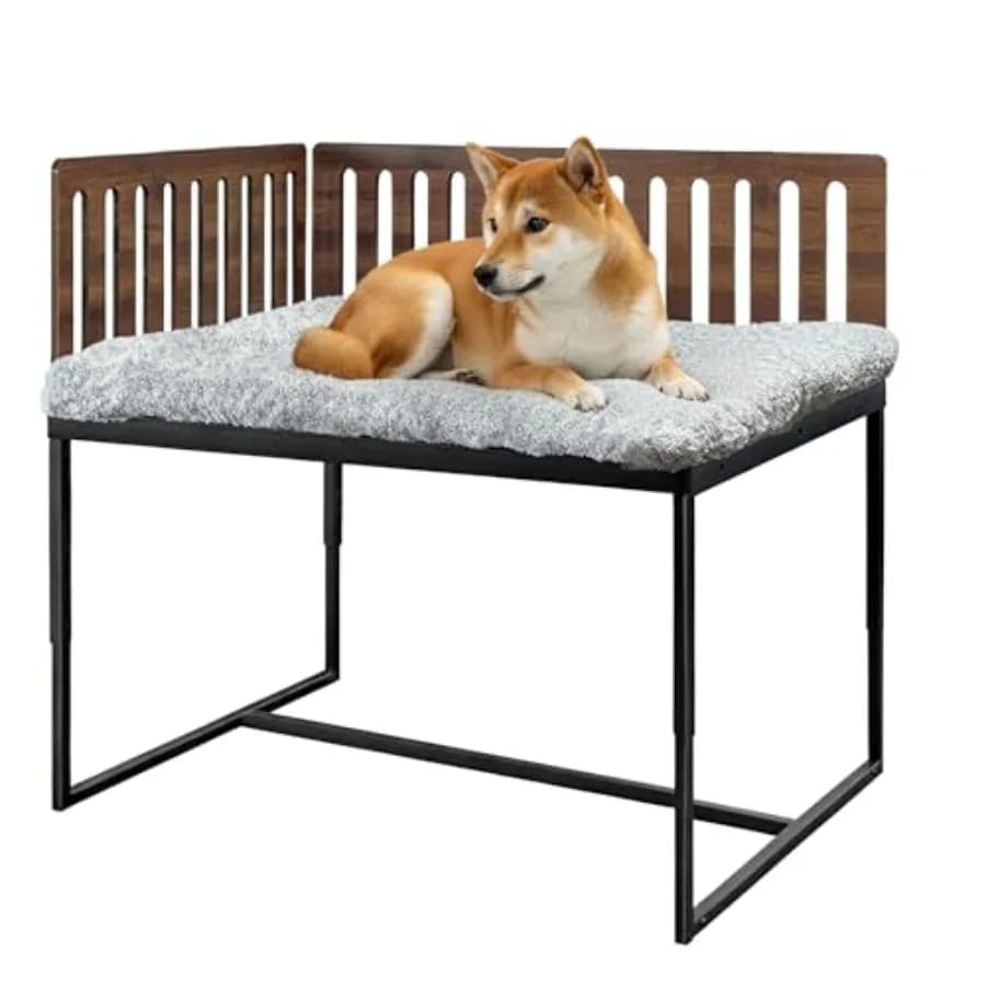 Cuccia per cani con 2 pannelli laterali in legno, letto a castello regolabile in altezza per cani, 40.1''x28.1'', struttura in metallo con cuscino, taglia grande