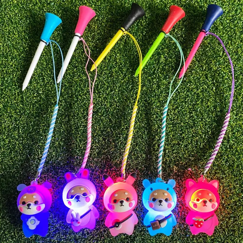 1 Pezzo Tee da Golf in Gomma con Luce Lampeggiante, Simpatico Design a Cartone Animato, Porta Pallina da Golf Anti-Smarrimento con Cordino Intrecciato, Accessorio da Golf per Esterni