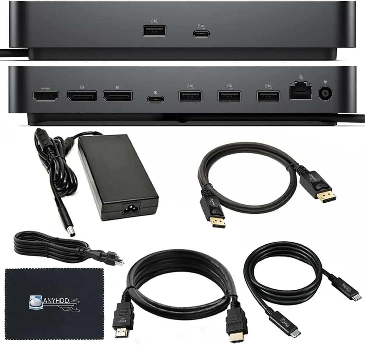 USB-C Docking Station with 100W Power Supply, 4K Dual Display Support, HDMI/DisplayPort Ports and Cables, 3 Year Warranty