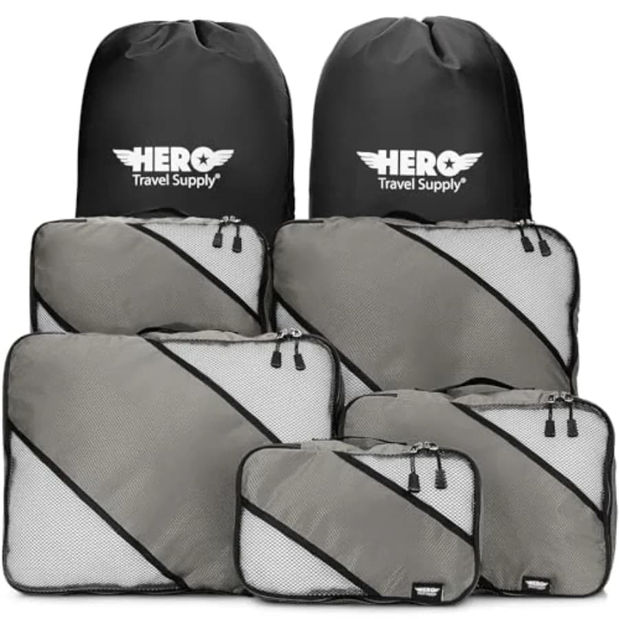Set di 5 Cubi Organizzatori da Viaggio HERO con 2 Sacche per il Bucato, Organizzatore Versatile per Valigie per Uomini e Donne