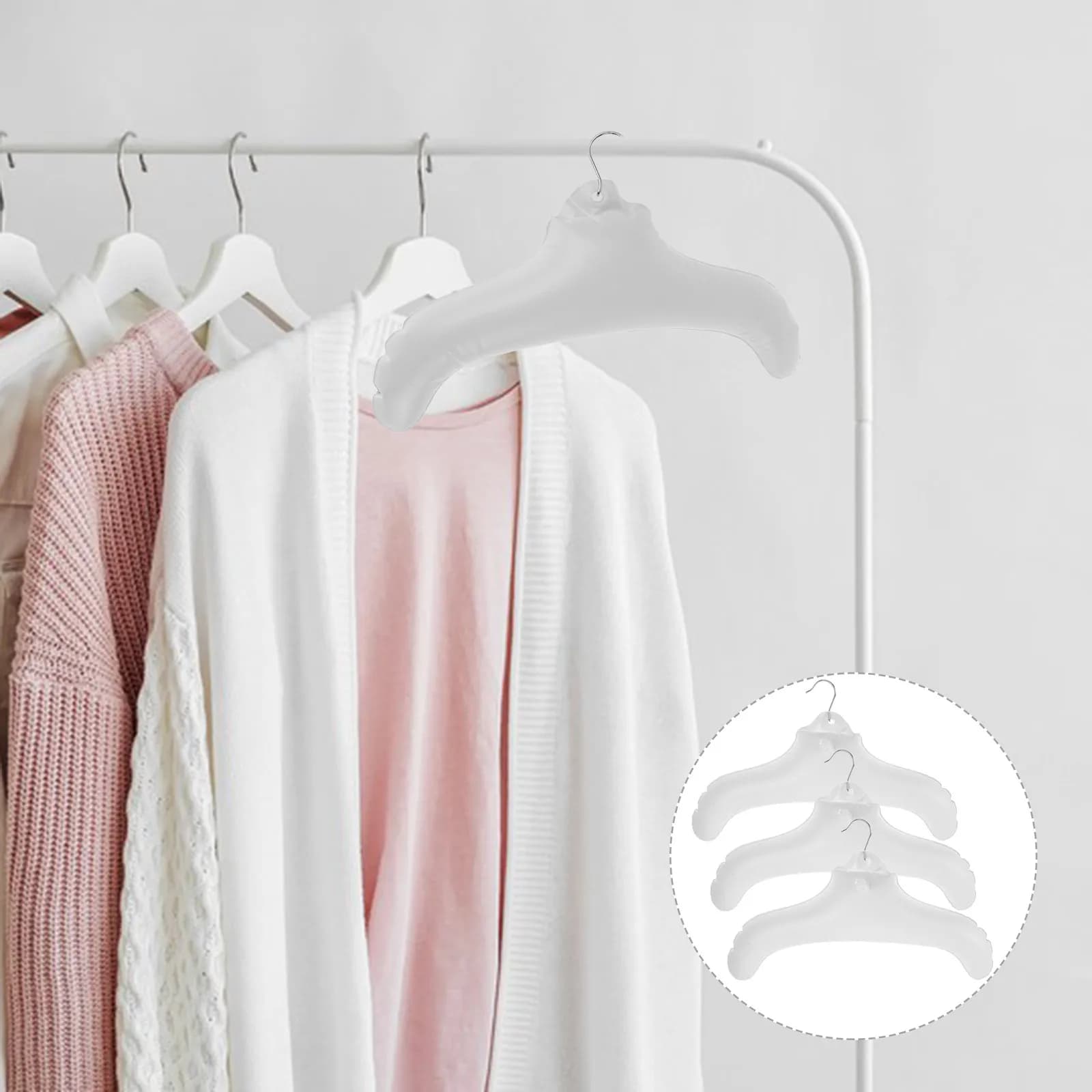 3 inflatable clothes hangers, wear-resistant, smooth surface, easy to use, space-saving, for wardrobe, gym, travel, drying rack