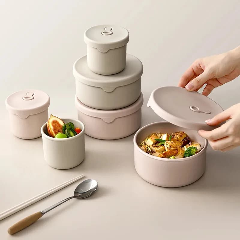 700ML 250ML Scatola da pranzo rotonda in silicone Frigorifero Scatola per la conservazione della freschezza Contenitore per alimenti sicuro per microonde e lavastoviglie con coperchio