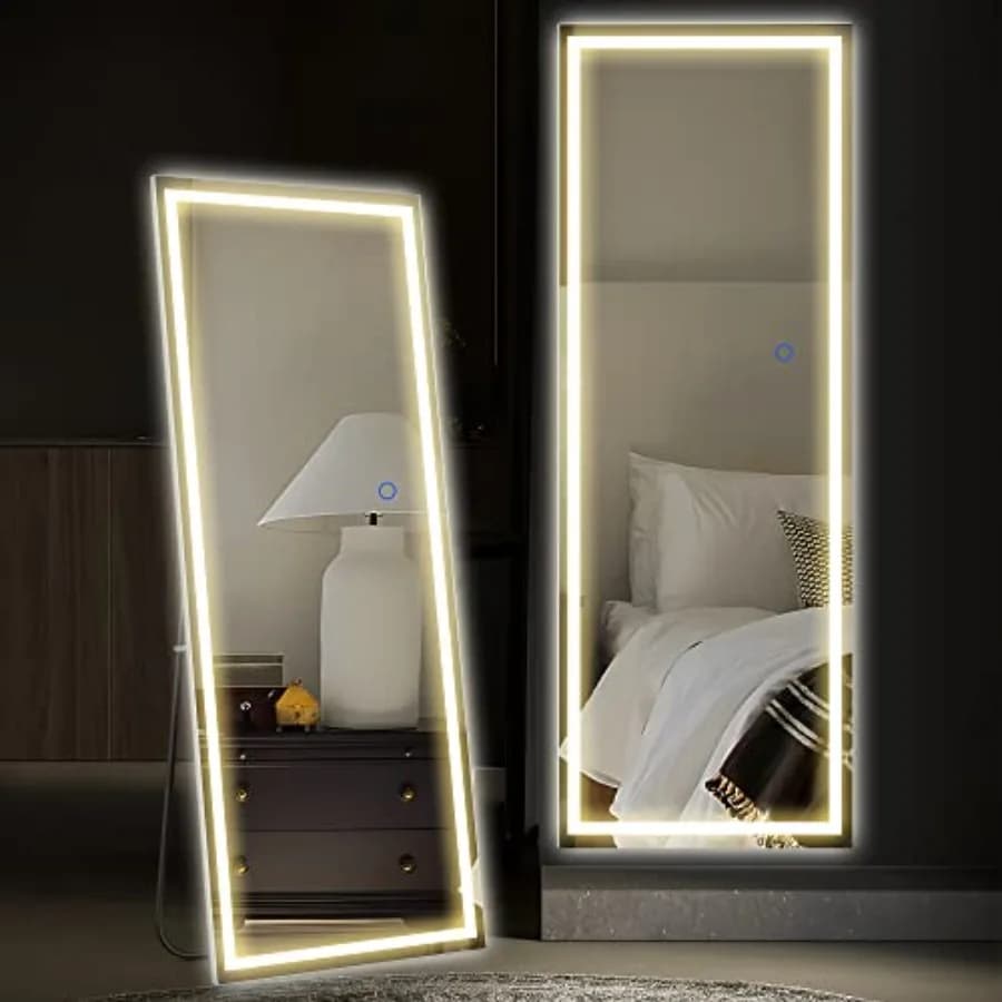 Specchio LED - Specchio Rettangolare a Figura Intera 63"x16" con Luci LED - Illuminazione Dimmerabile a 3 Colori per Camera da Letto, Bagno, Soggiorno