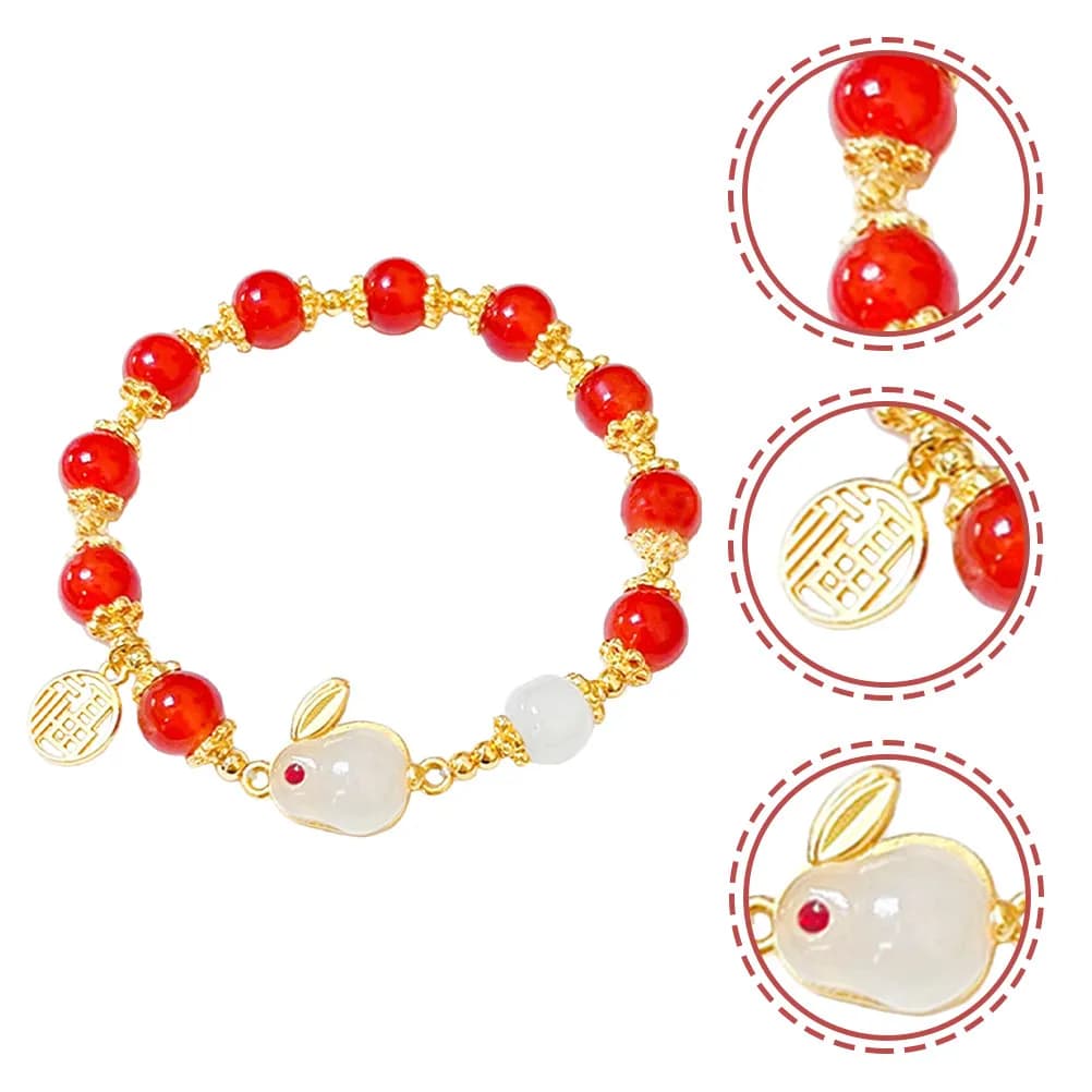 Bracciale con coniglietto dello zodiaco, bracciale con perline rosse per donna, elegante gioiello da polso, regalo per l'anno del coniglio, Capodanno