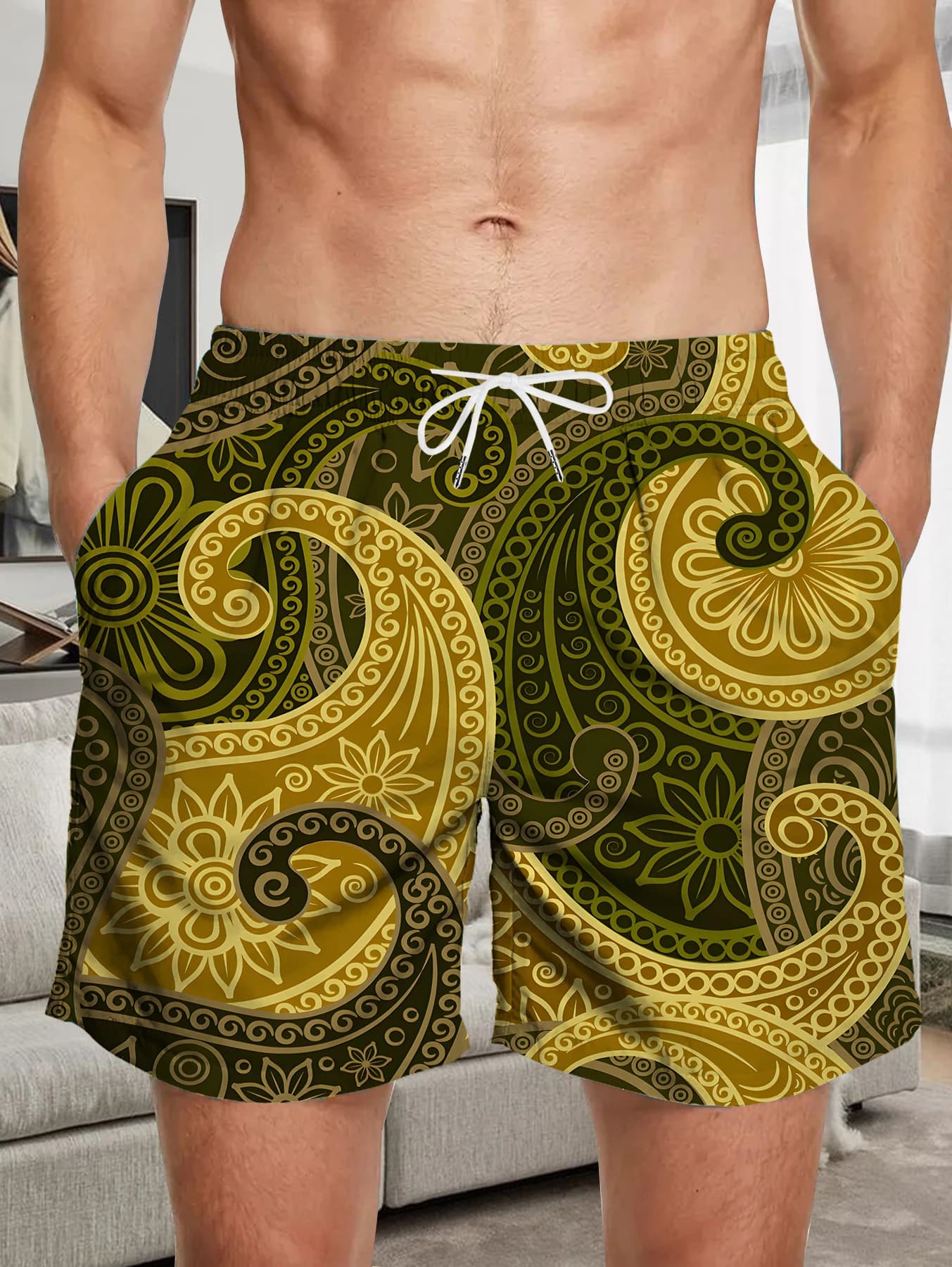 Pantaloncini da uomo con stampa digitale, pantaloncini da spiaggia con stampa integrale, pantaloncini casual in poliestere ad asciugatura rapida