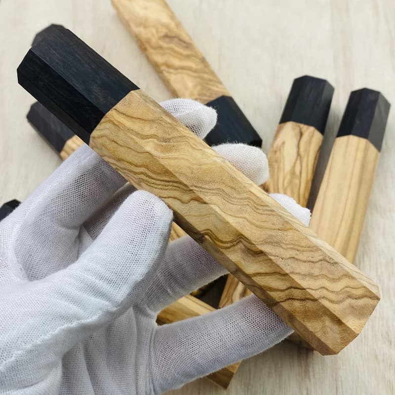 Manico per coltello in legno d'ulivo ed ebano, stile giapponese, ottagonale, per coltelli da cucina e da chef