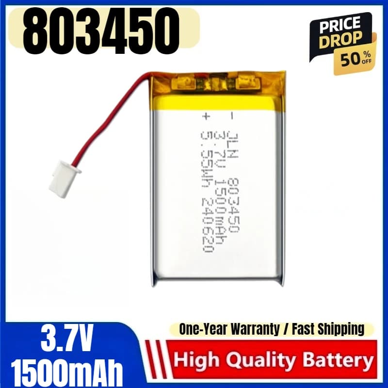 803450 Batteria ricaricabile ai polimeri di litio da 3,7 V 1500 mAh per console di gioco Pistola per massaggio Illuminazione a LED Cornice per foto digitale BikeLight
