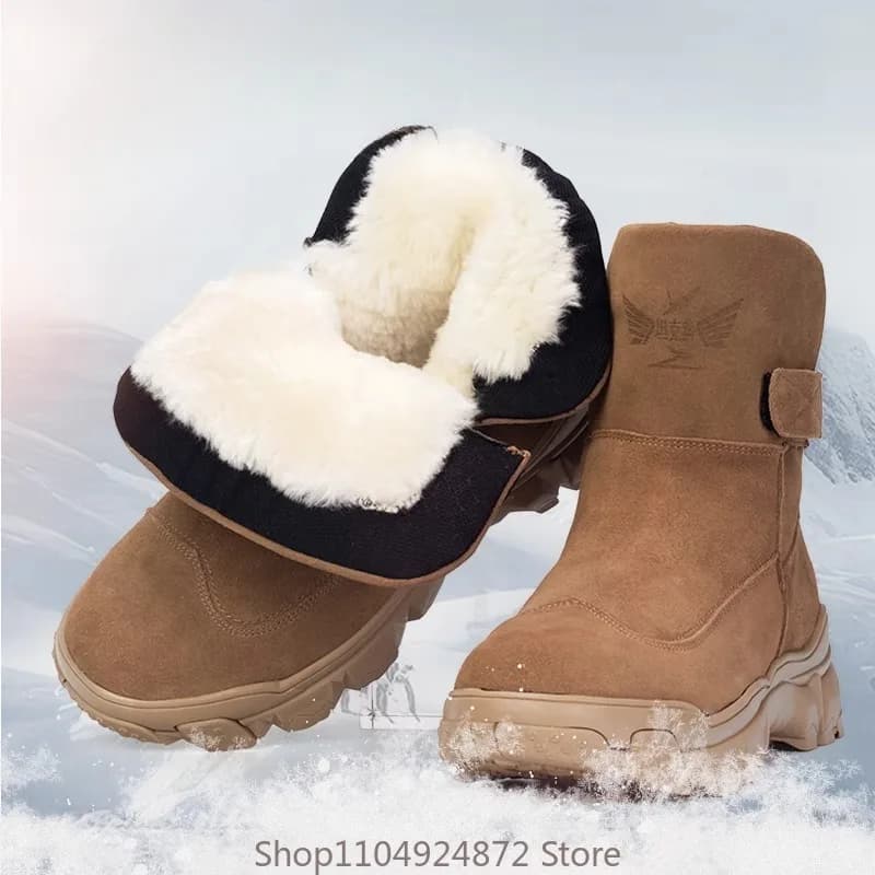 Stivali da neve casual da esterno Scarpe da uomo Suola spessa Stivali alti invernali in lana spessa Caldi stivali in cotone antiscivolo impermeabili Uomo Marrone