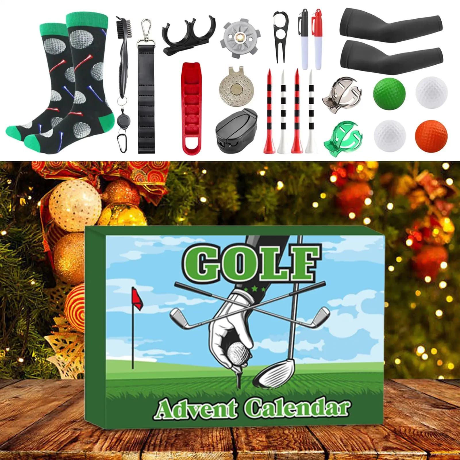 Calendario per il conto alla rovescia di Natale Golf 24 giorni Indicatori Tees Palline Calendario dell'Avvento da golf Regalo a tema golf Sorpresa natalizia creativa