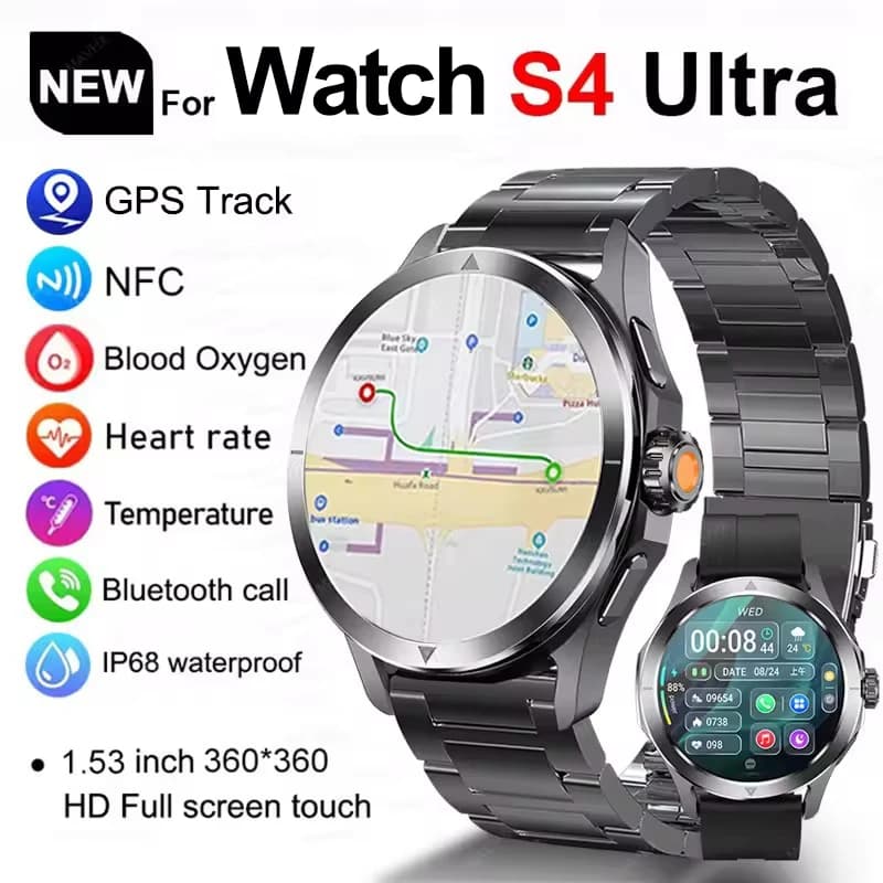 Originale S4 Ultra GPS Astuto Della Vigilanza Degli Uomini 1.53 "AMOLED Sport All'aria Aperta Pista NFC Frequenza Cardiaca Impermeabile Chiamata Bluetooth Smartwatch 2025
