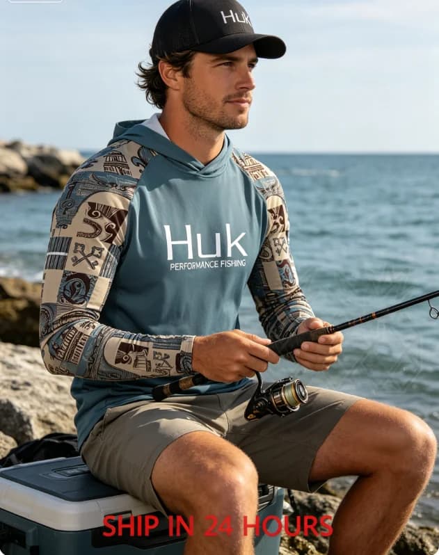 Abbigliamento da Pesca 2025, Maglietta a Maniche Lunghe per Esterni, Protezione Solare Traspirante UPF 50+, Camicia con Cappuccio per Uomo