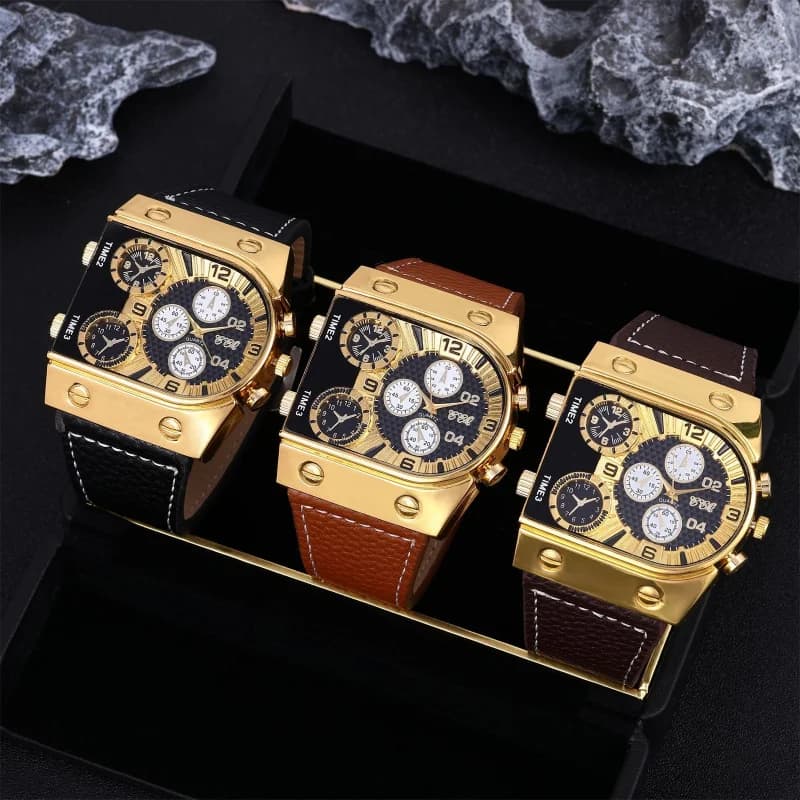 Fashion Decorative Five Eyes Big Dial Men's Quartz Watch Casual Multiple Time Zones Large Dial Male Summer Sports Wristwatch New