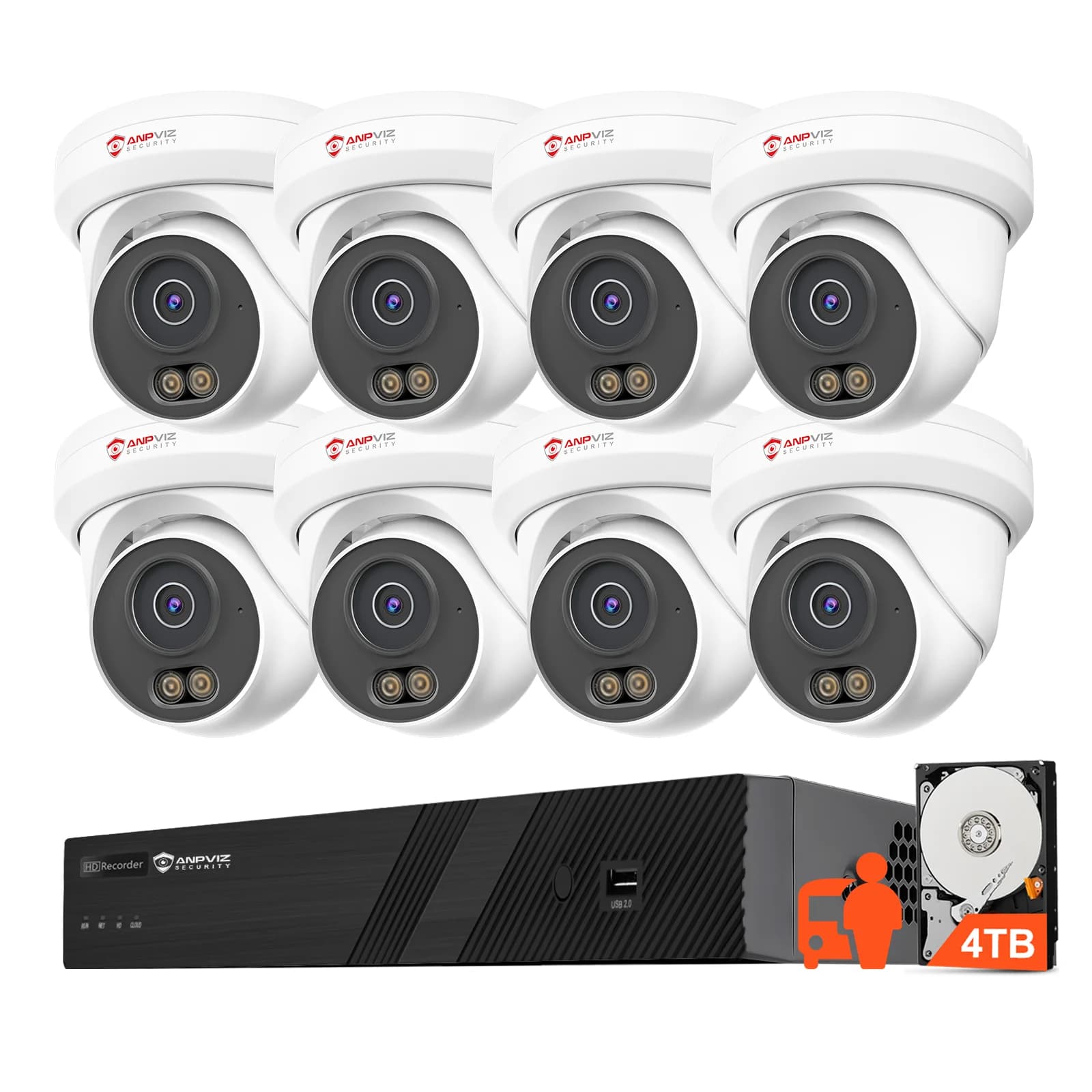 Anpviz 16CH PoE Sistema di telecamere di sicurezza 8 pezzi Telecamere IP da 5 MP Rilevamento di veicoli per persone Smart Dual Light 12MP 16CH NVR con HDD da 4 TB