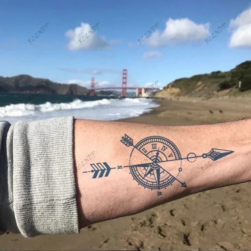 1pc adesivo tatuaggio temporaneo impermeabile semipermanente di lunga durata bussola freccia drago flash tatto tatuaggio finto tatoo per uomo donna