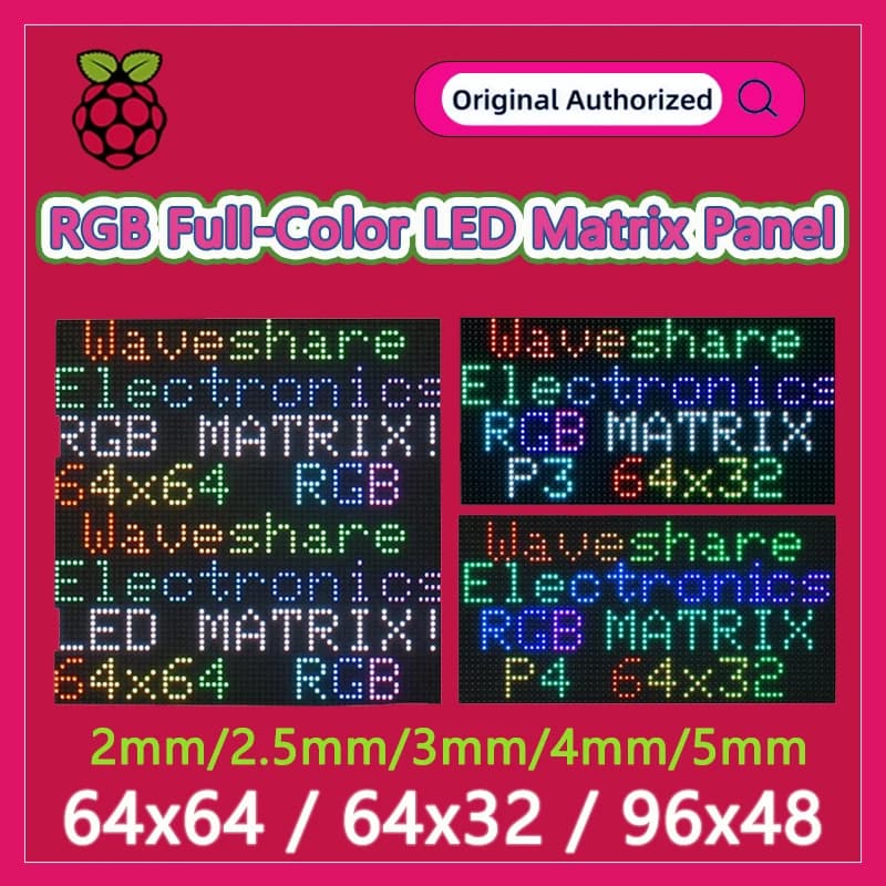 Pannello LED a Matrice RGB a Colori Completi Waveshare, Passo 2/2.5/3/4/5mm, 64×32/64×64/96×48 Pixel, Regolabile per Raspberry Pi/Arduino