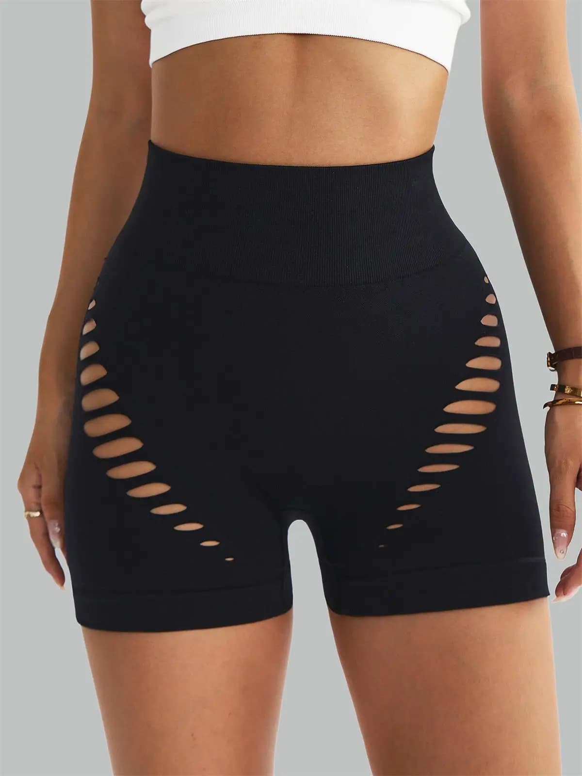 Briarwooda Women High Waist Mesh Hollow Yoga Shorts Quick Dry Stretch Summer Cycling Running Fitness Shorts