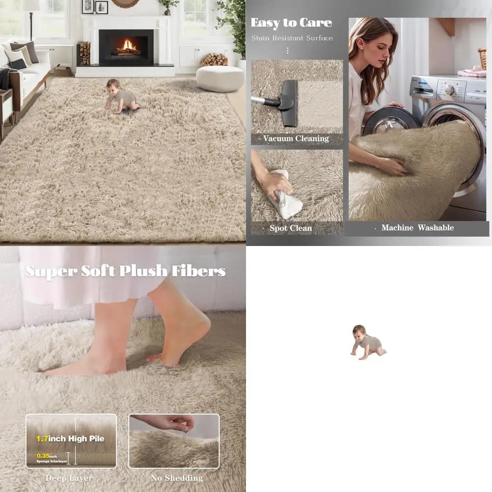 Shag Camel 8x10 Carpet: Soft, Soft, Living Room Washable, Bedrooms & Sale Games