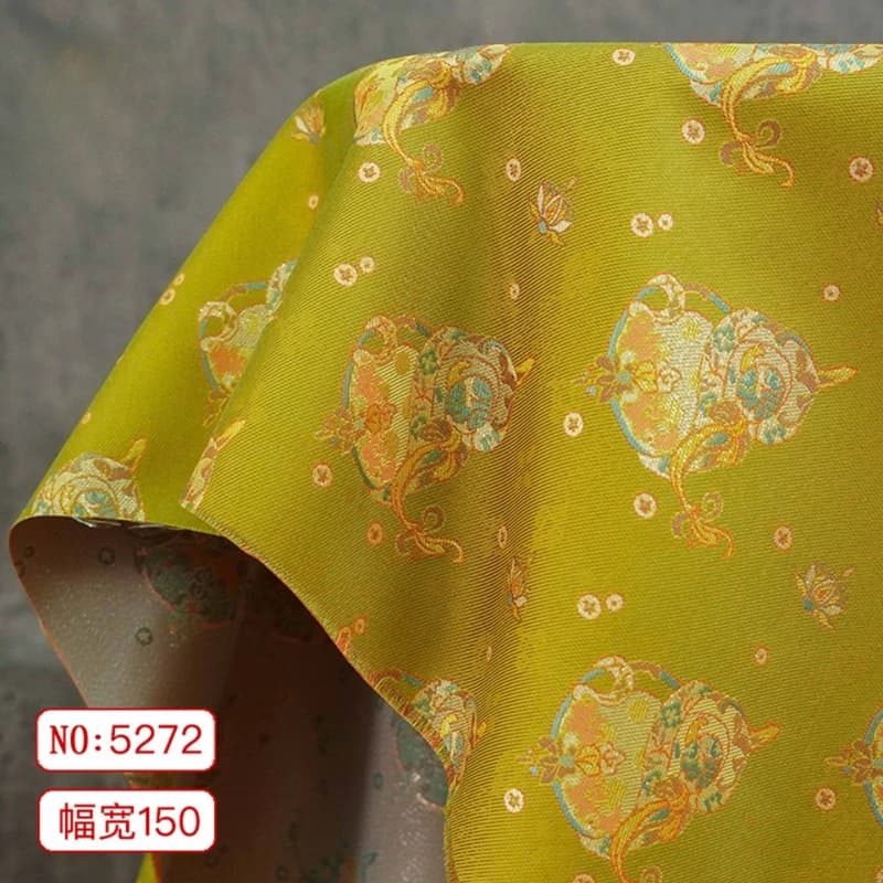 New Chinese-style Imitation Shu Brocade Jacquard Fabric Golden Yellow Woven Fabric for DIY Hanfu Qipao Waistcoat Coat