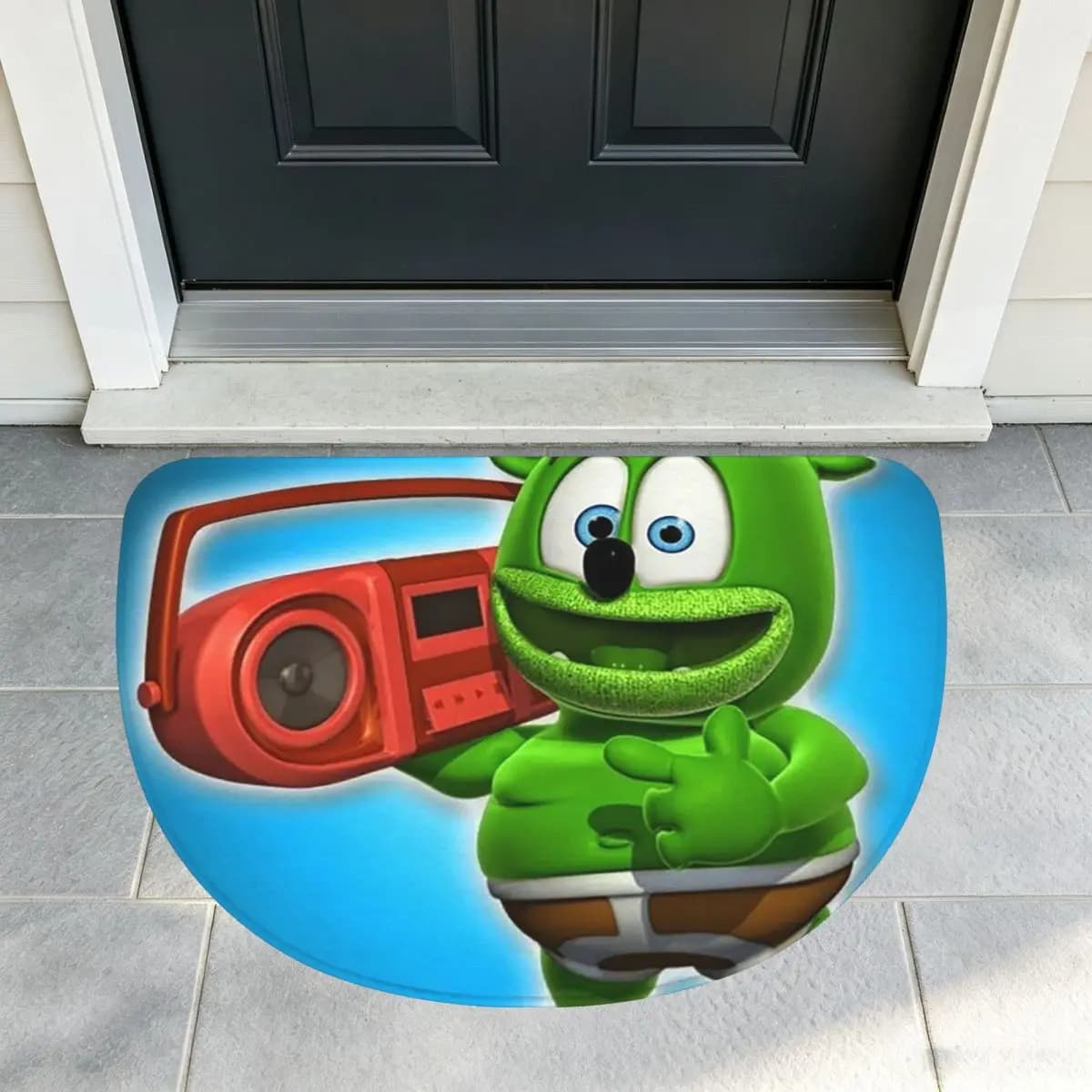 Gummibar (the Gummy Bear) Soft Flannel Half Round Doormat Non Slip Bathroom Mat Absorbent Floor Carpet for Laundry Room Bathroom