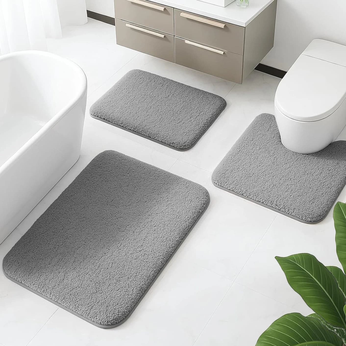 Set di 3 Tappetini da Bagno in Microfibra, Antiscivolo, Morbidi, Lavabili, ad Asciugatura Rapida, Super Assorbenti, Soffici Tappeti per Doccia
