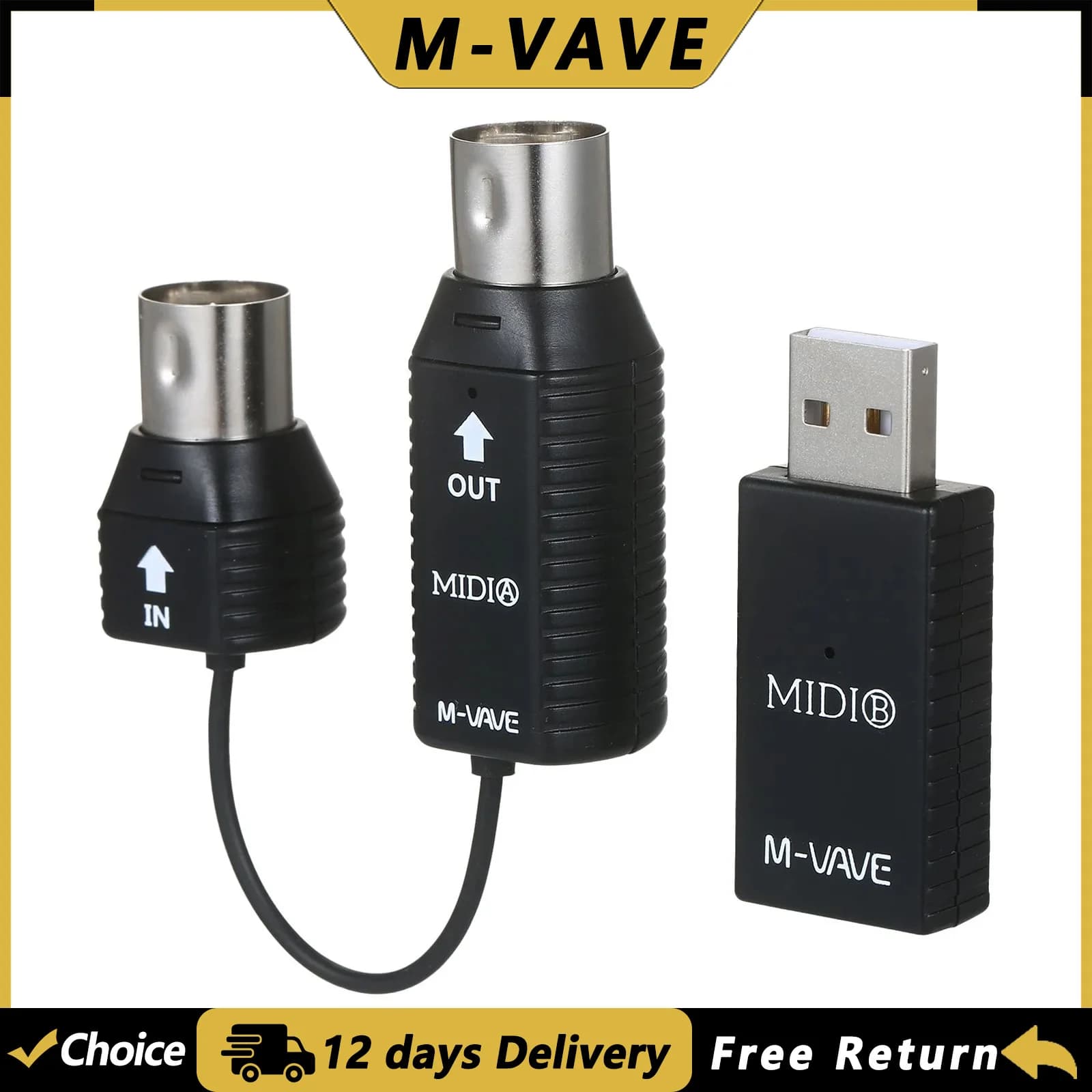 Sistema di Trasmissione MIDI Wireless M-VAVE, Adattatore MIDI Wireless Plug and Play Compatibile con Sistema Windows e Smartphone