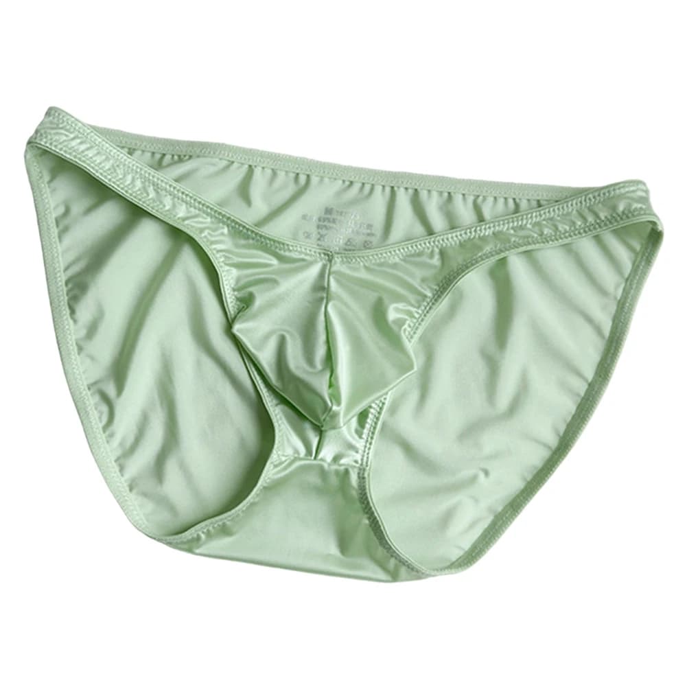 1pc Men Ice Silk Glossy Satin-like Briefs Bulge Pouch Narrow Belt Underwear Sexy Panties Cooling Breathable Underpants