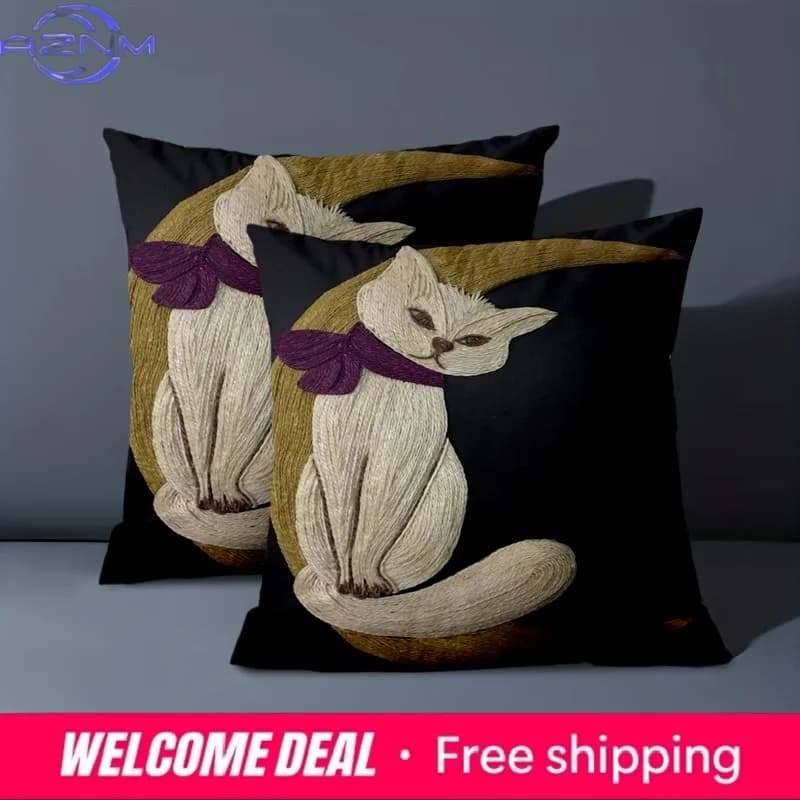 1 federa per cuscino con stampa piatta 2D, simpatico gatto bianco, design stampato 2D, federa in poliestere, fodera decorativa per cuscino da divano