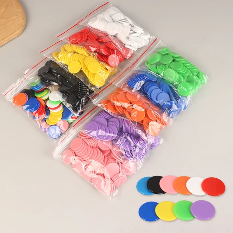 100 Pezzi 25MM Giocattolo Educativo Montessori per l'Apprendimento della Matematica, Fiches da Poker in Plastica, Segnapunti per Bingo, Gettoni per Feste Familiari e Club, Giocattolo per Contare