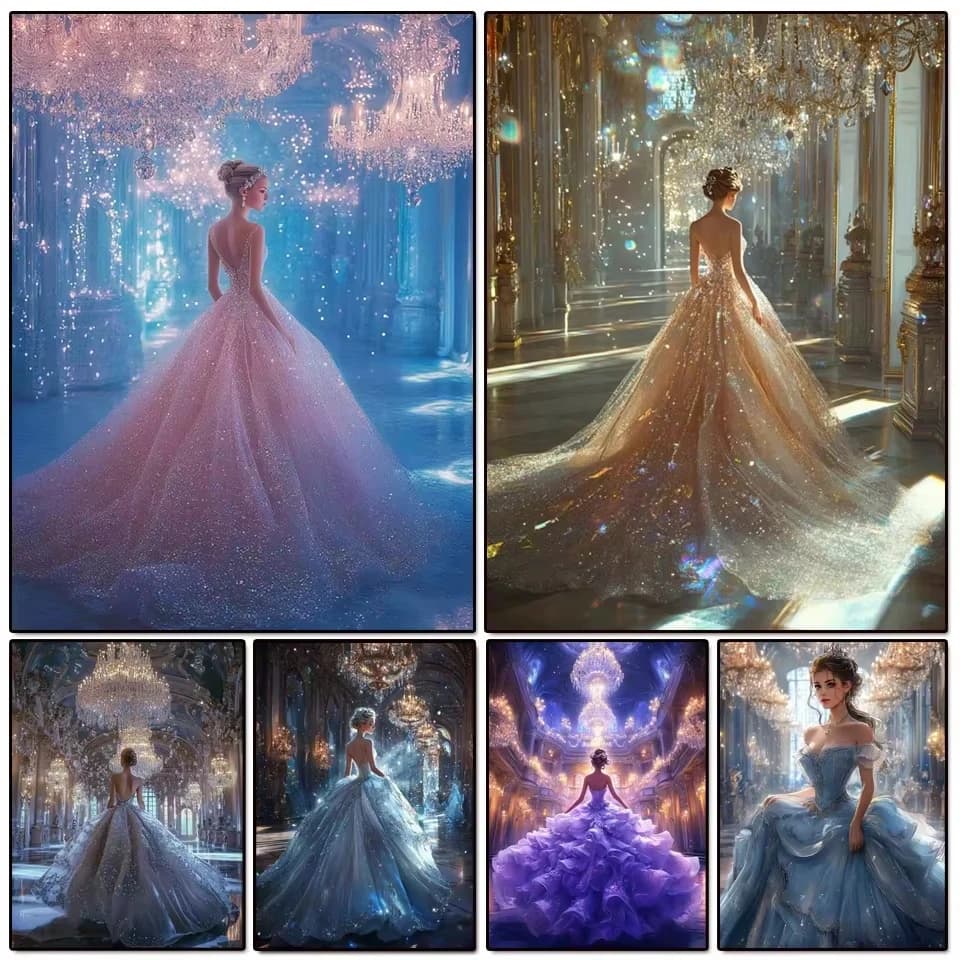 Diamond Painting Kit Princess Dress Dream Palace Fairy Tale 5D DIY Full Round Drill Mosaic For Home Wall Decor Art Gift