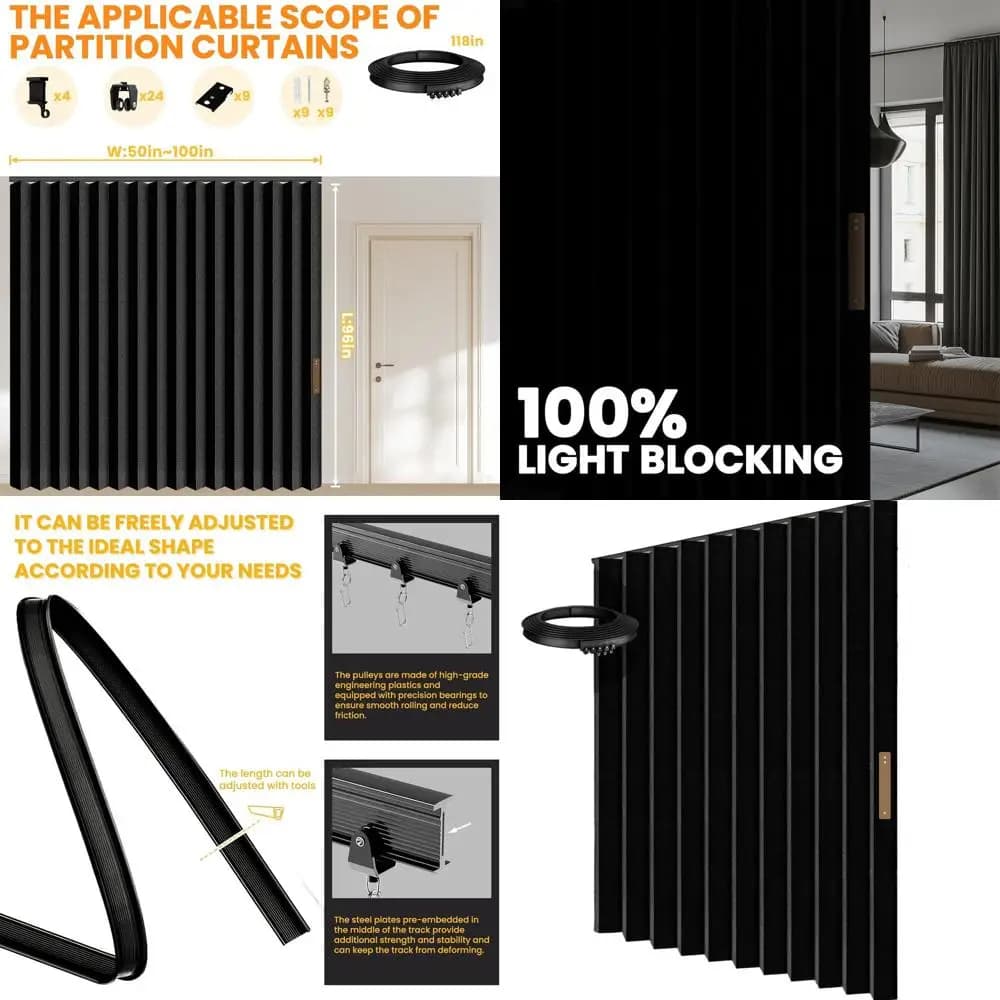 Tende Divisorie a Fisarmonica Oscuranti con Binario Flessibile a Soffitto per Privacy e Insonorizzazione - Ideali per Camere da Letto e Patio