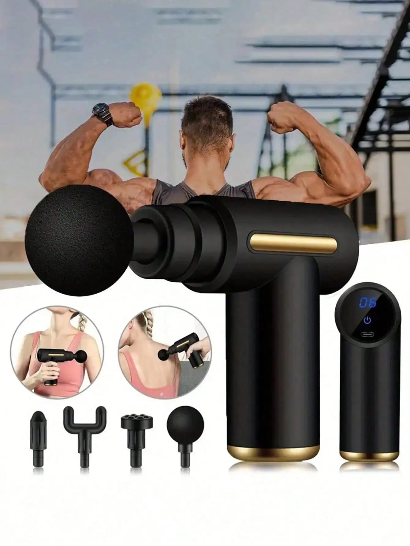 Portable Massage Gun 2026, Light Massage for Fascia and Body, Rechargeable with 4 Interchangeable Heads