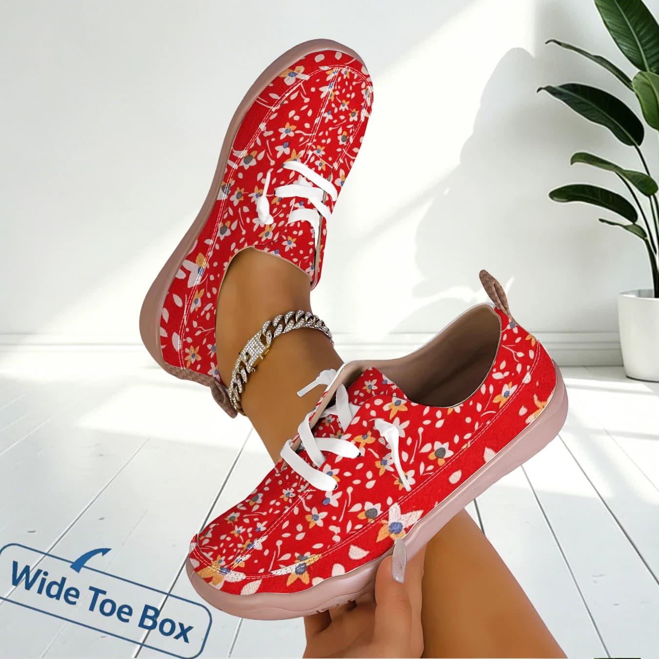 Women Floral Print Wide Toe Flat Shoes Light Comfort For Workplace Commute Outdoor Walking