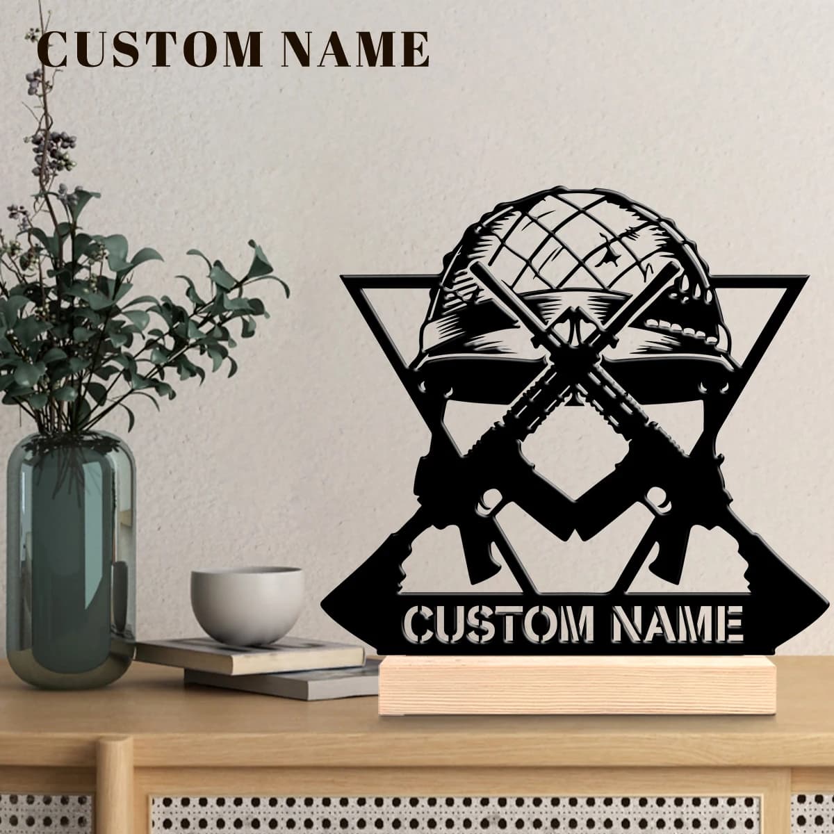 1pc Desktop Metal Ornaments Customizable Name Equipped with Wooden Base Perfect for Home or Office Decoration