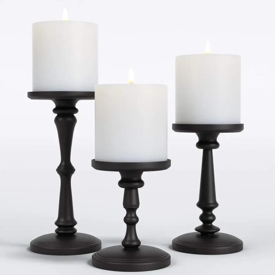 Set of 3 Metal Black Candles for Column Candles and Flameless LED Candles, Heights 6, 8 and 10 Inches, Decorative
