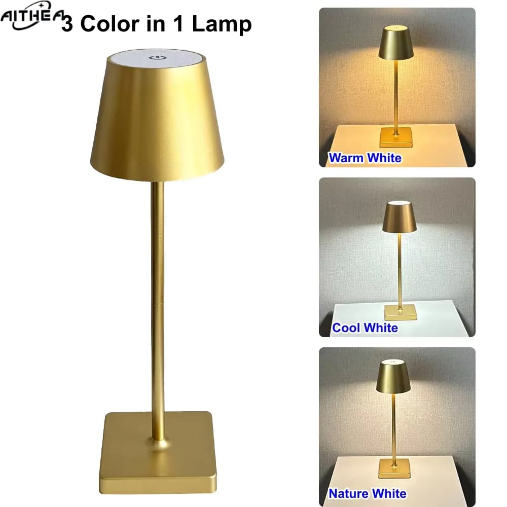 Lampada da Tavolo LED Ricaricabile AITHEA, Luce Notturna Wireless Touch per Studio, Ufficio, Bar, Esterni, Club, Caffè e Decorazione