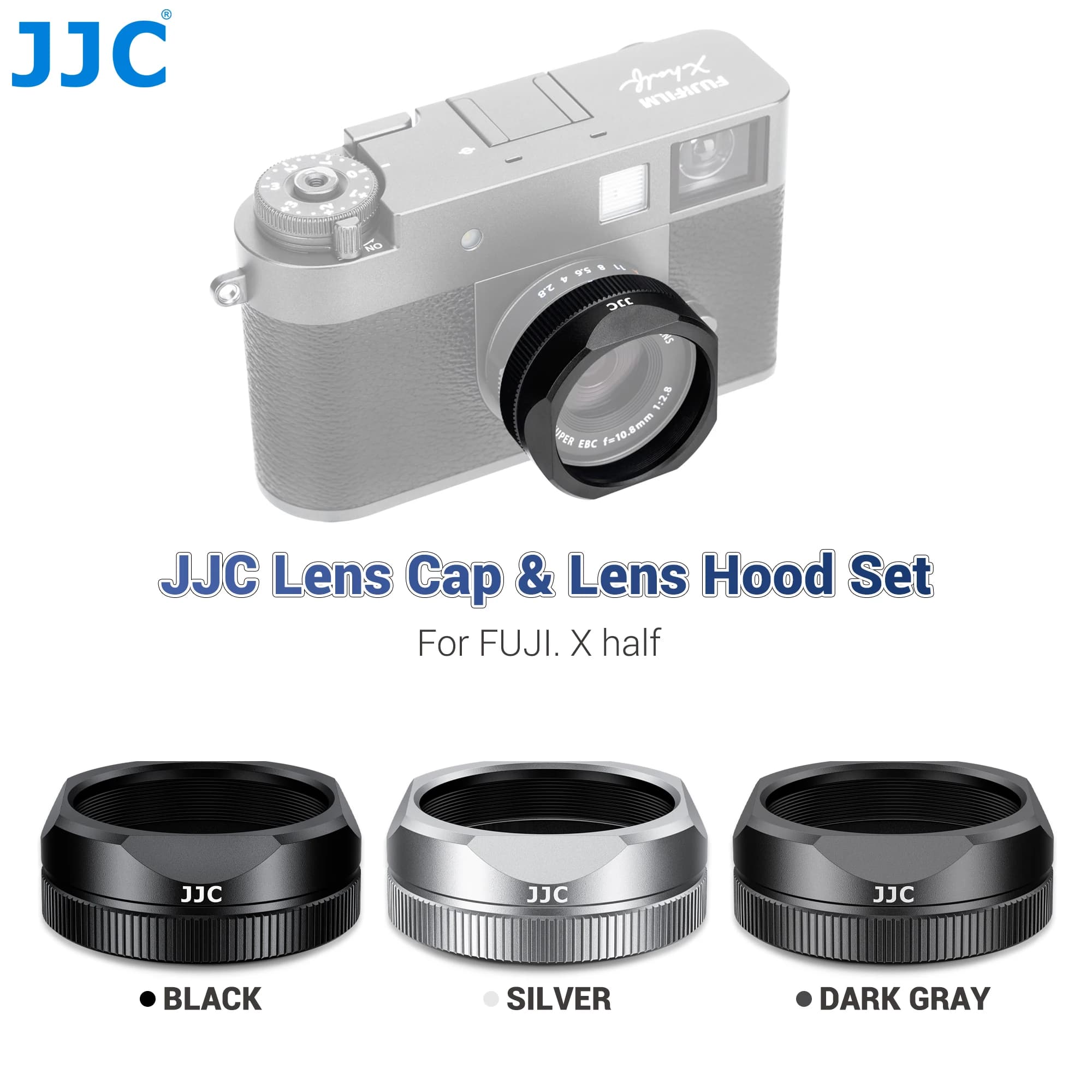 JJC Lens Shade with Lens Cap for Fujifilm X Half Camera Accessories Aluminum Alloy Metal Lens Hood with Lens Cover Dustproof