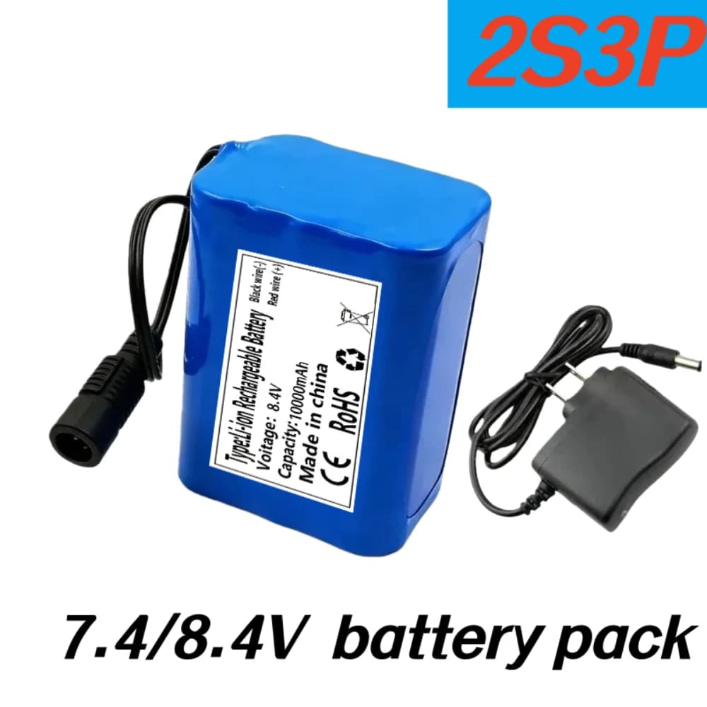 Lithium battery 8.4V 10Ah 2s3p 18650, with BMS, for 7.4V bicycle lights, fishing lights and remote controlled boats.
