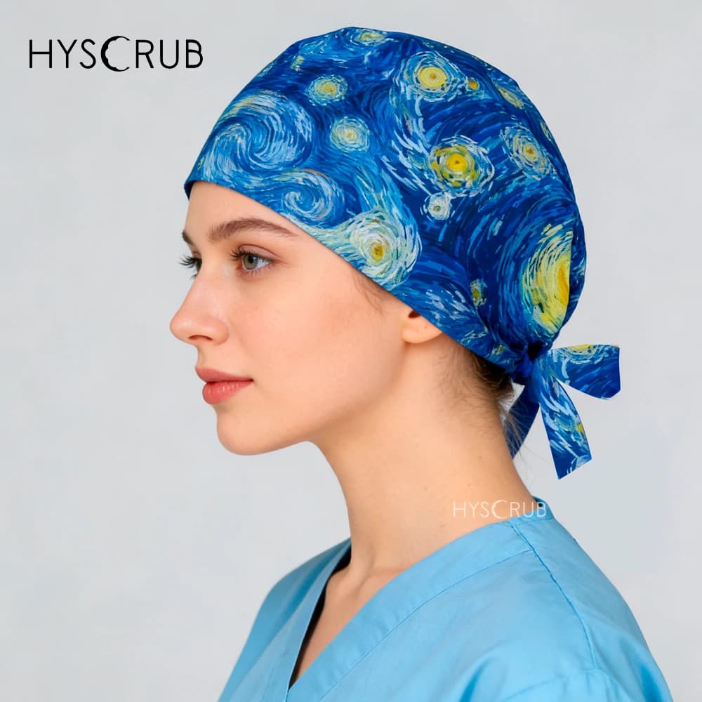 Cappello Medico Professionale con Stampa Cielo Stellato Blu per Dottori e Infermieri, Berretto Ospedaliero per Operatori Sanitari