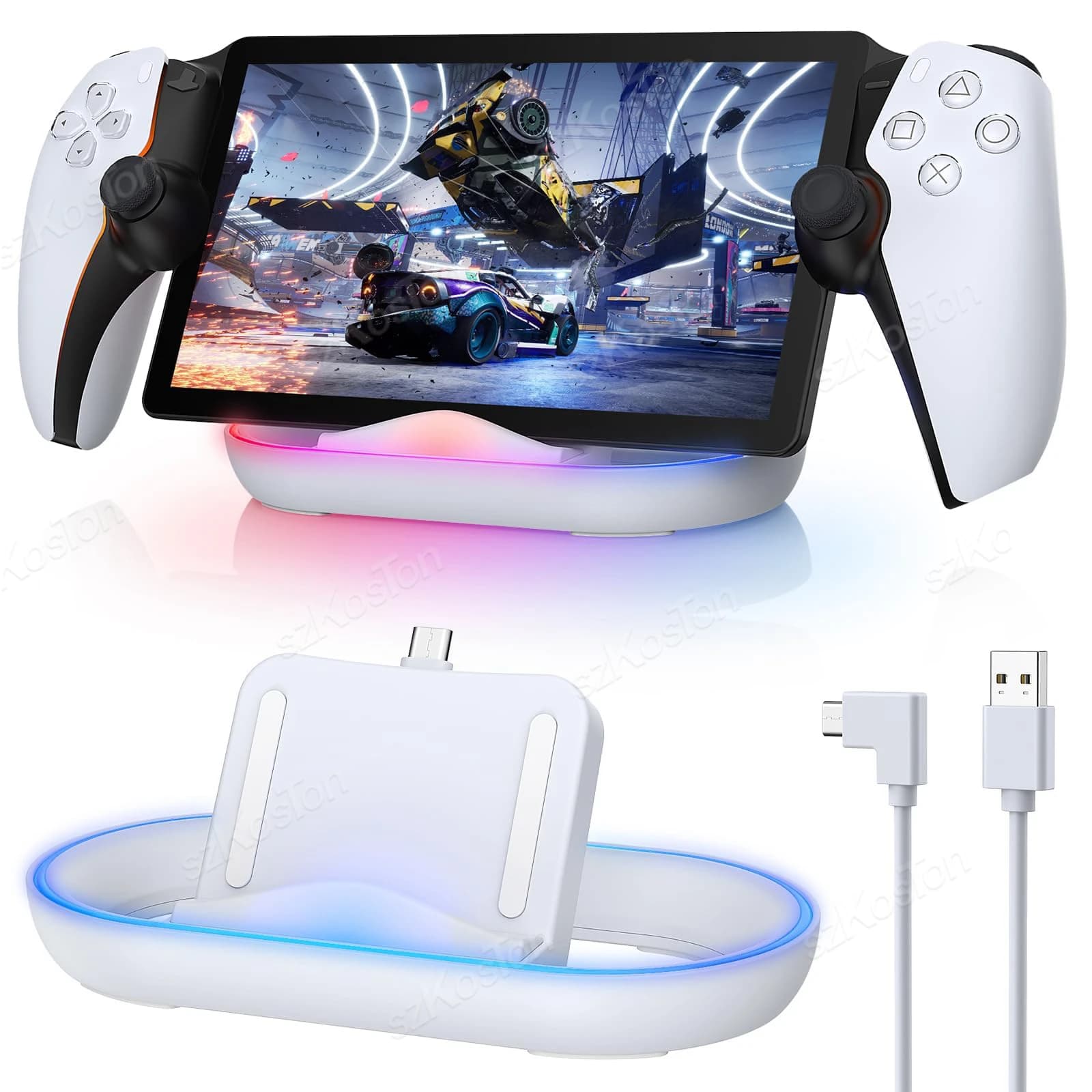 Stazione dock di ricarica per supporto caricatore portale Playstation con luce RGB e cavo di ricarica USB C per accessori portale PS5