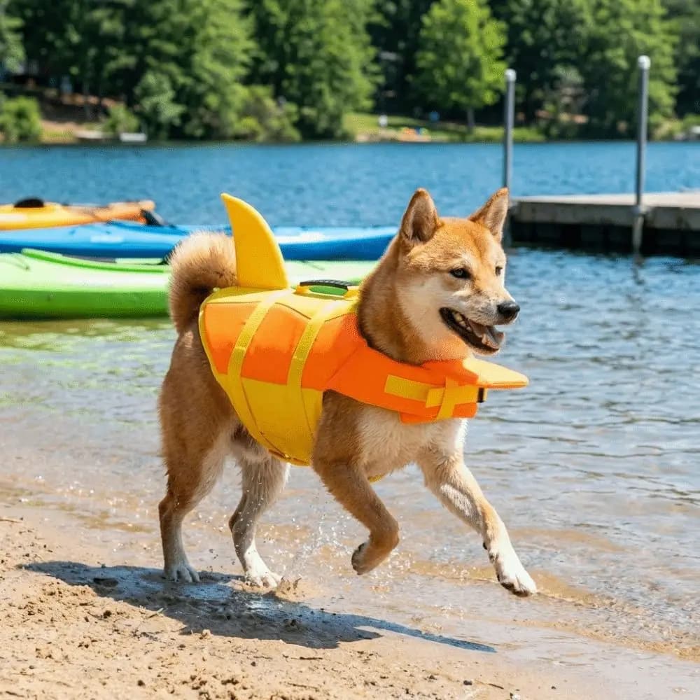 Shark Shape Dog Life Vest Superior Buoyancy High Visibility Dog Swimming Suit Adjustable Tear-resistant Safety Vests