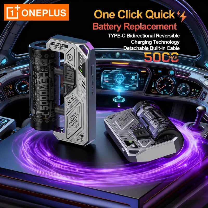 OnePlus Interchangeable Clip on Portable Compact Mecha PowerBank Tactical Module Compatible with Lithium Battery 21700 Flat Head