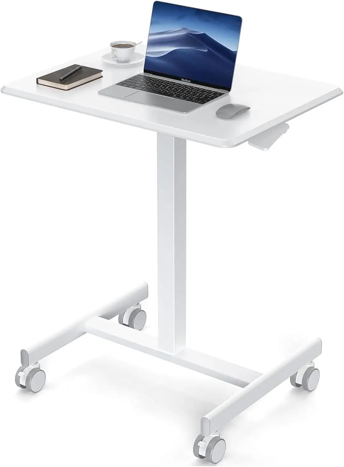 Scrivania Mobile Regolabile in Altezza con Ruote, Tavolo Portatile per Laptop per Casa e Ufficio, Moderno Bianco