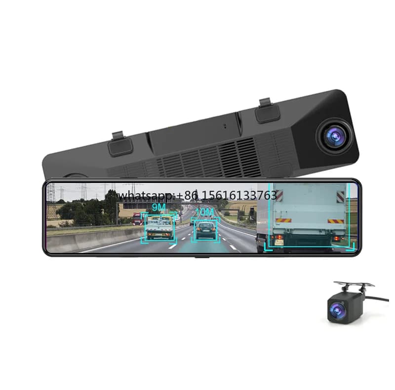 Registratore di Guida Intelligente 4G da 12 Pollici, Android 8.1, Navigazione GPS, ADAS, WiFi, Telecamera per Auto, Specchietto Retrovisore con Monitor Remoto, Dashcam HD 1080P