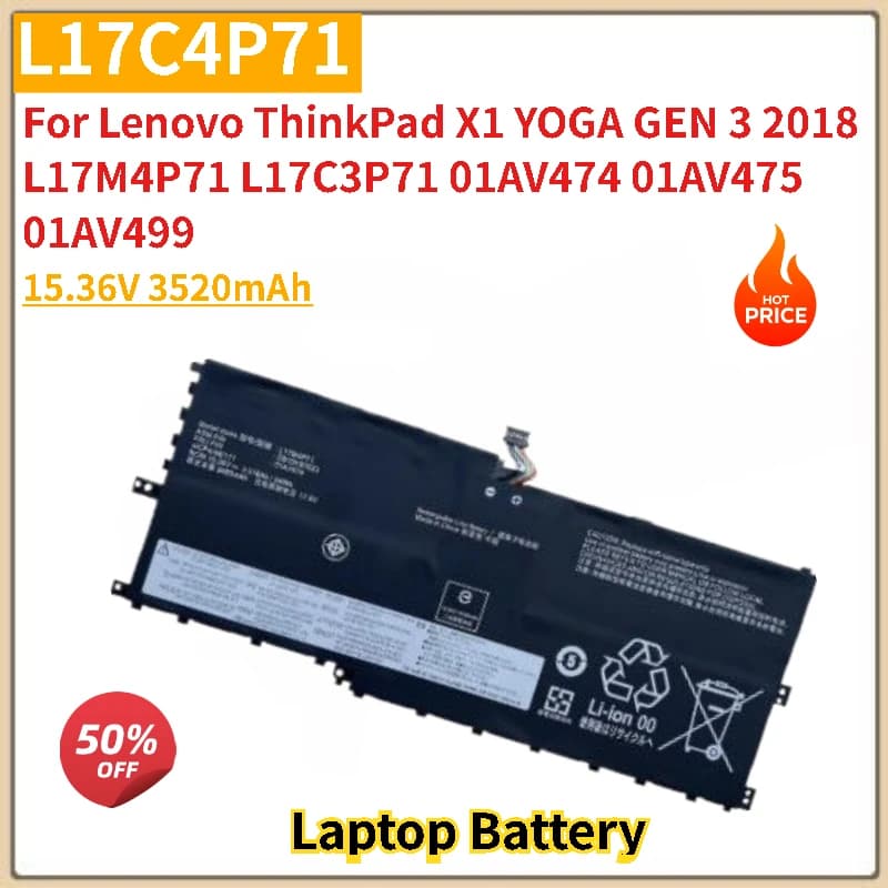 Nuovo L17C4P71 Batteria Del Computer Portatile 15.36V 3520mAh Per Lenovo ThinkPad X1 YOGA GEN 3 2018 L17M4P71 L17C3P71 01AV474 01AV475 01AV499