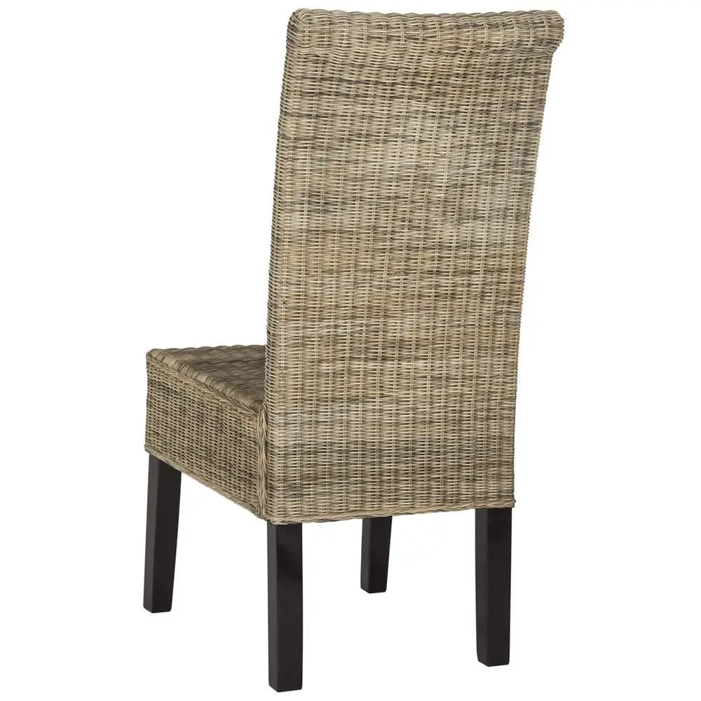 Set di 2 Sedie da Pranzo in Vimini Grigio Arjun, Sedie con Schienale Alto e Gambe in Legno di Pino per Cucina o Sala da Pranzo