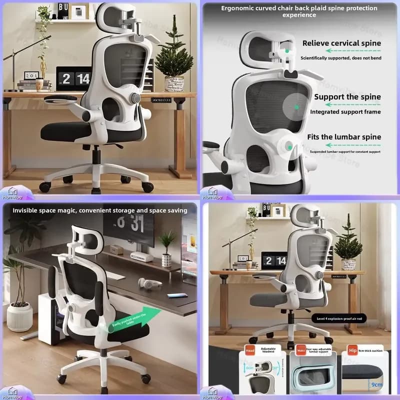 Ergonomic Gaming Chair with Lumbar Support Headrest Adjustable Height 360° Swivel Mesh Back Computer Office Chair for Gamers