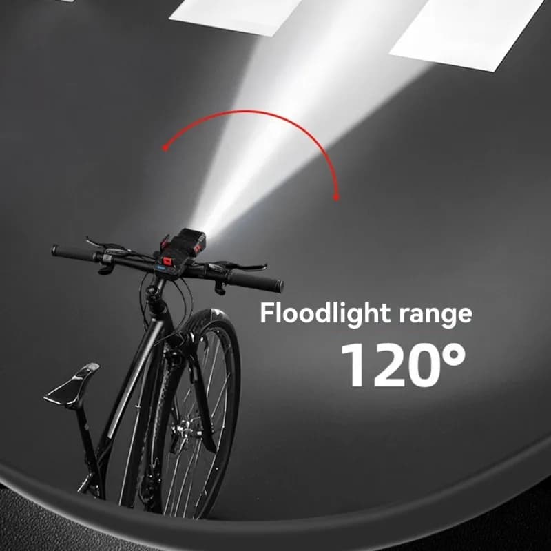 B72A Luce per bicicletta con clacson, supporto per telefono, design 4 in 1, funzione Power Bank - Versione di colore rosso